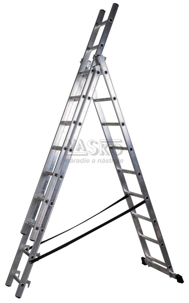 Rebrík hliníkový  3x7 stupne, 191/277/399 cm, TS, nosnosť 150 kg, 10,5 kg, ELKOP