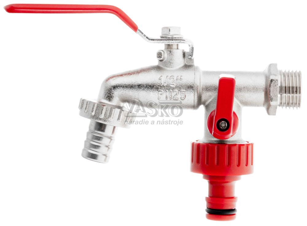 Ventil dvojitý 1/2", závit 3/4" s koncovkou na 1/2" hadicu a 1/2"  rýchlospojku, GEKO
