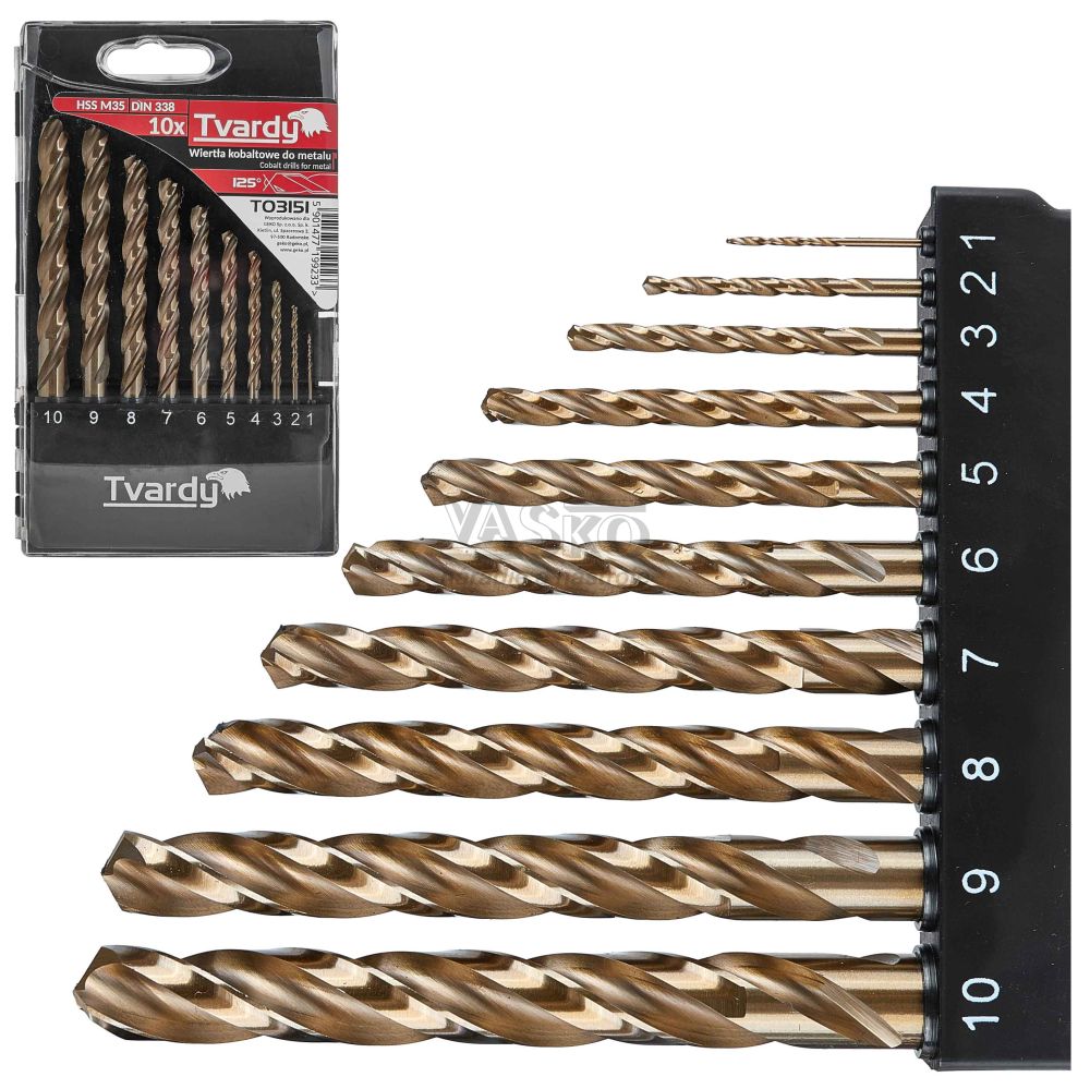 Sada kobaltových vrtákov do kovu 10-dielna, 1,0-10,0 mm, TVARDY