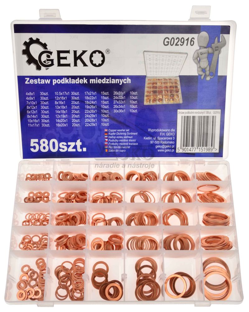 Sada medených podložiek 580 ks, GEKO