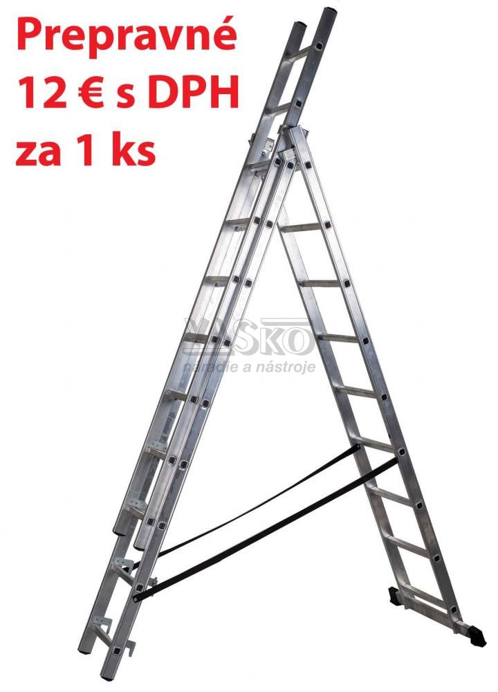 Rebrík hliníkový 3x11 stupne, 295/423/633 cm, nosnosť 150 kg, 17,10 kg, ELKOP