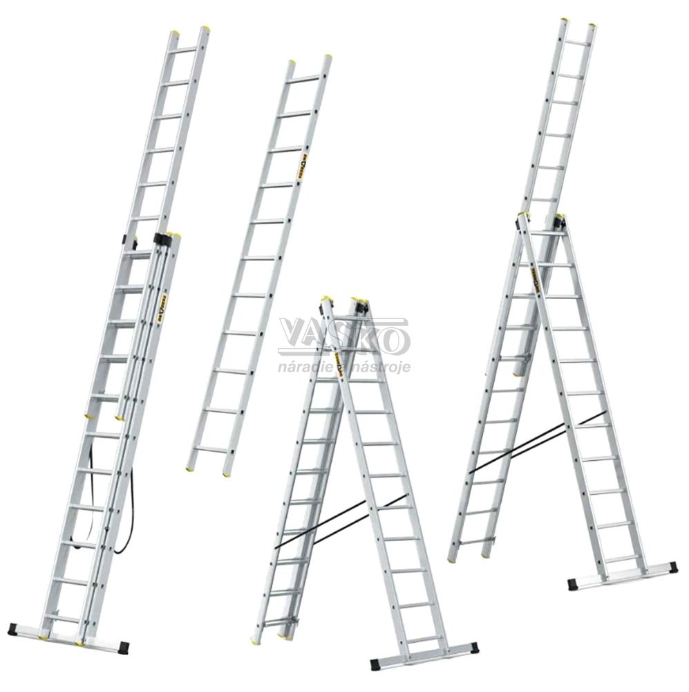 Rebrík hliníkový s úpravou na schody 3 x 7 stupne, 193/248/352 cm, nosnosť 150 kg, VASKO