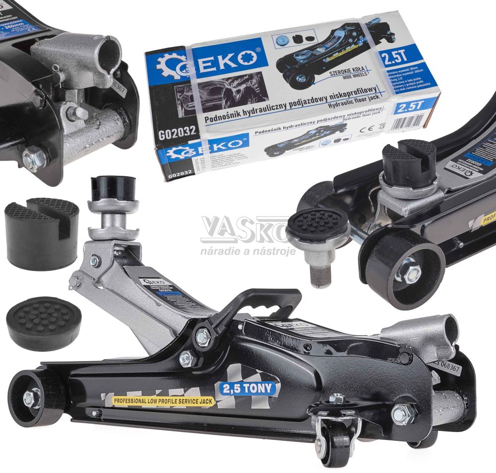 Zdvihák hydraulický pojazdný nízky 2.500 kg, 85-380 mm, kartón, GEKO