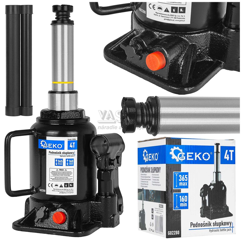 Zdvihák hydraulický dvojstupňový, nosnosť 4.000kg, zdvih 160-365 mm, GEKO