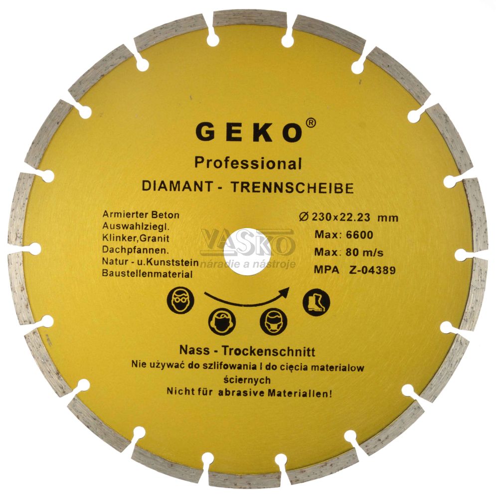 Diamantový kotúč segmentový 230 x 22 x 2,6 mm, GEKO