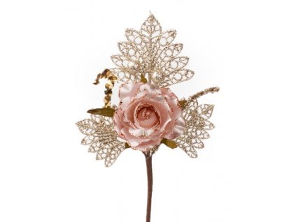 Vetvička s ružou, ružovo - zlatá, 26cm