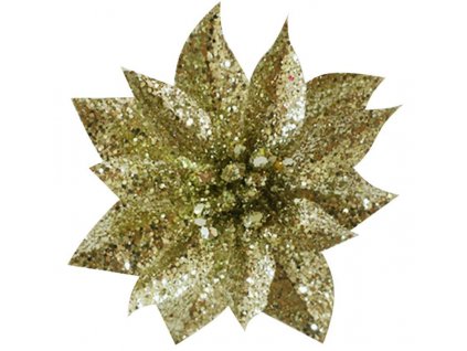 Kvet GlitterPoinsettia, so štipcom, zlatý, 9x8cm