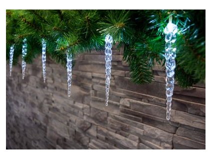 Reťaz MagicHome Vianoce Icicle, 12 LED studená biela, 12 cencúľov, 3xAA, IP44, exteriér, L-2,20 m