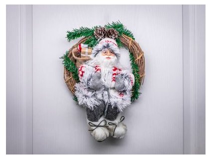 Dekorácia MagicHome Vianoce, Santa sediaci vo venci, 30 cm