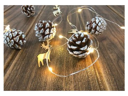 Reťaz MagicHome Vianoce Pine, 20 LED teplá biela, so zasneženými šiškami, 2xAA, jednoduché svietenie, osvetlenie, L-1,9 m