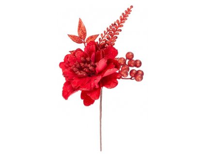 Vetvička MagicHome Vianoce, s kvetom, červená, 28 cm