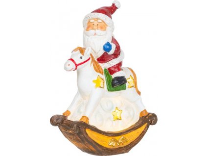 Dekorácia MagicHome Vianoce, Santa na koni, LED, polyresin, 12x5,5x18 cm