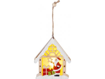 Dekorácia MagicHome Vianoce, Santa v domčeku, LED, závesná, 9x3x10,4 cm