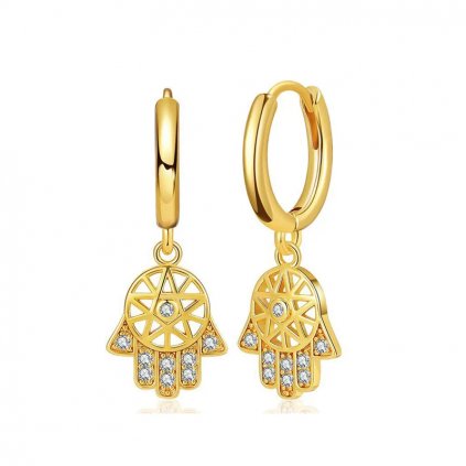 10406 stribrne nausnice hamsa ruka pozlacene