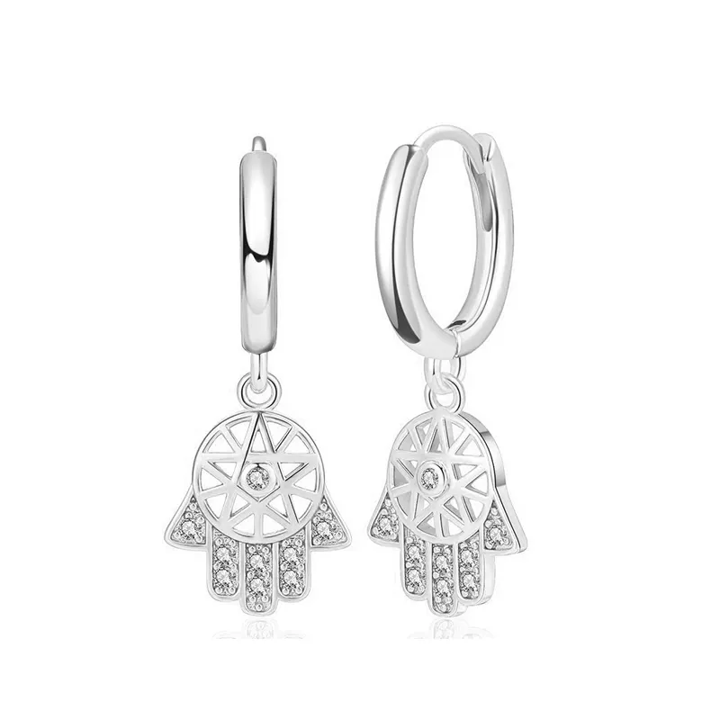 10407 Stříbrné náušnice HAMSA ruka