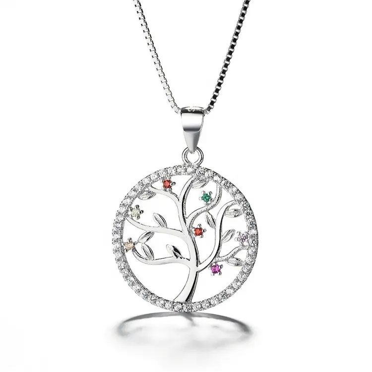 10266 Stříbrný přívěsek s řetízkem TREE OF LIFE barevné zirkony