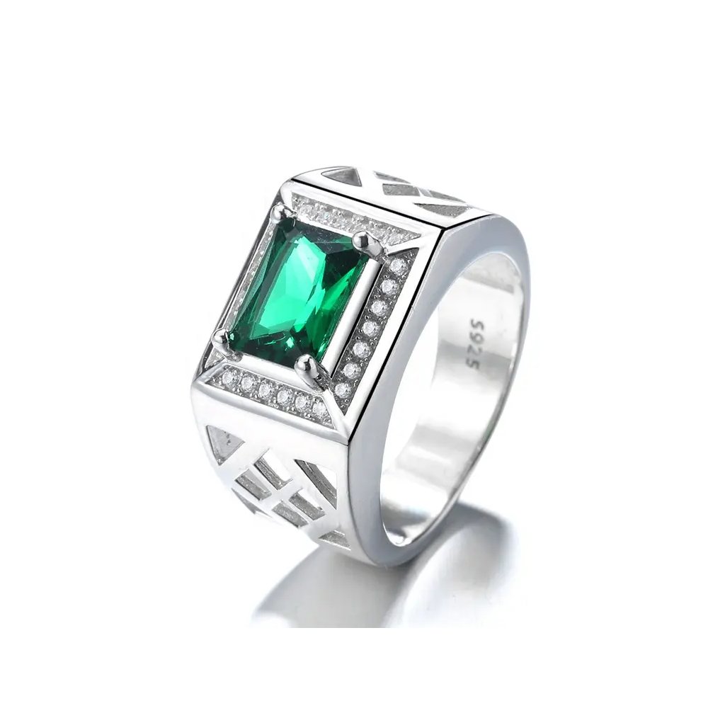 10064 srebrny pierścionek zielony kamień z cyrkoniami tylko na majya