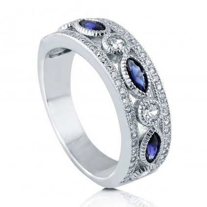 10316 srebrny pierścionek bogato zdobiony niebieskimi cyrkoniami