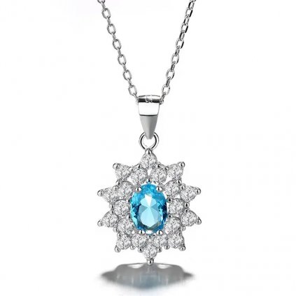 10227 srebrny wisiorek błyszczący kwiat z niebieskim kryształem górskim