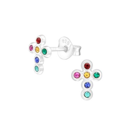 11932 srebrne kolczyki kolorowy krzyżyk majya pl