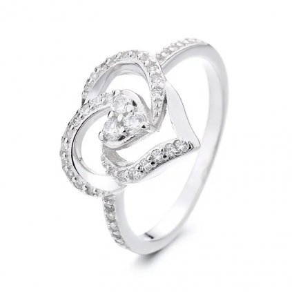 10214 strieborný prsteň romantické srdce so zirkónmi