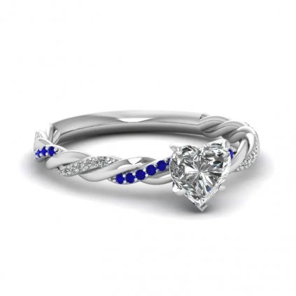 10274 strieborný prsteň s kamienkovým srdiečkom modrej farby a kubickým zirkónom