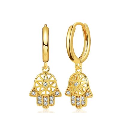 10406 strieborné náušnice hamsa ruka pozlátená
