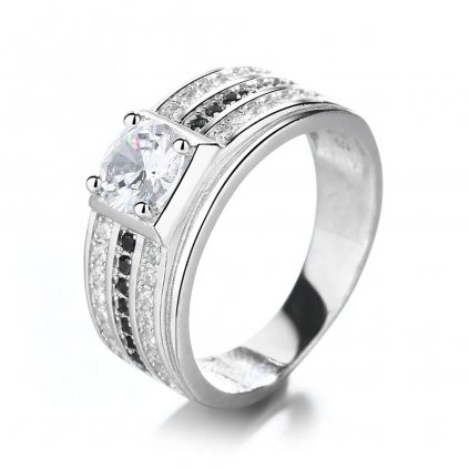 10080 nádherný strieborný prsteň s kubickými zirkónmi a čiernymi zirkónmi nájdený na Majya