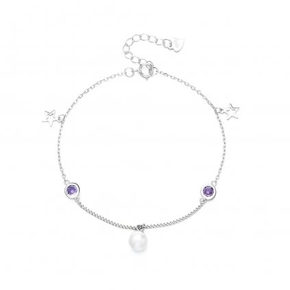 10094 jemný strieborný perlový náramok s hviezdami a fialovými zirkónmi kúpiť na majya