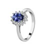 10285 strieborný prsteň so zafírovým kvetom a kubickým zirkónom