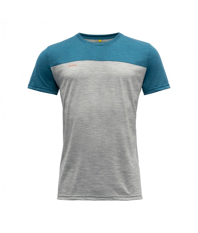 Devold pánské triko s krátkým rukávem Norang Man Tee Barva: GREY MELANGE/BLUE MELANGE, Velikost: XL