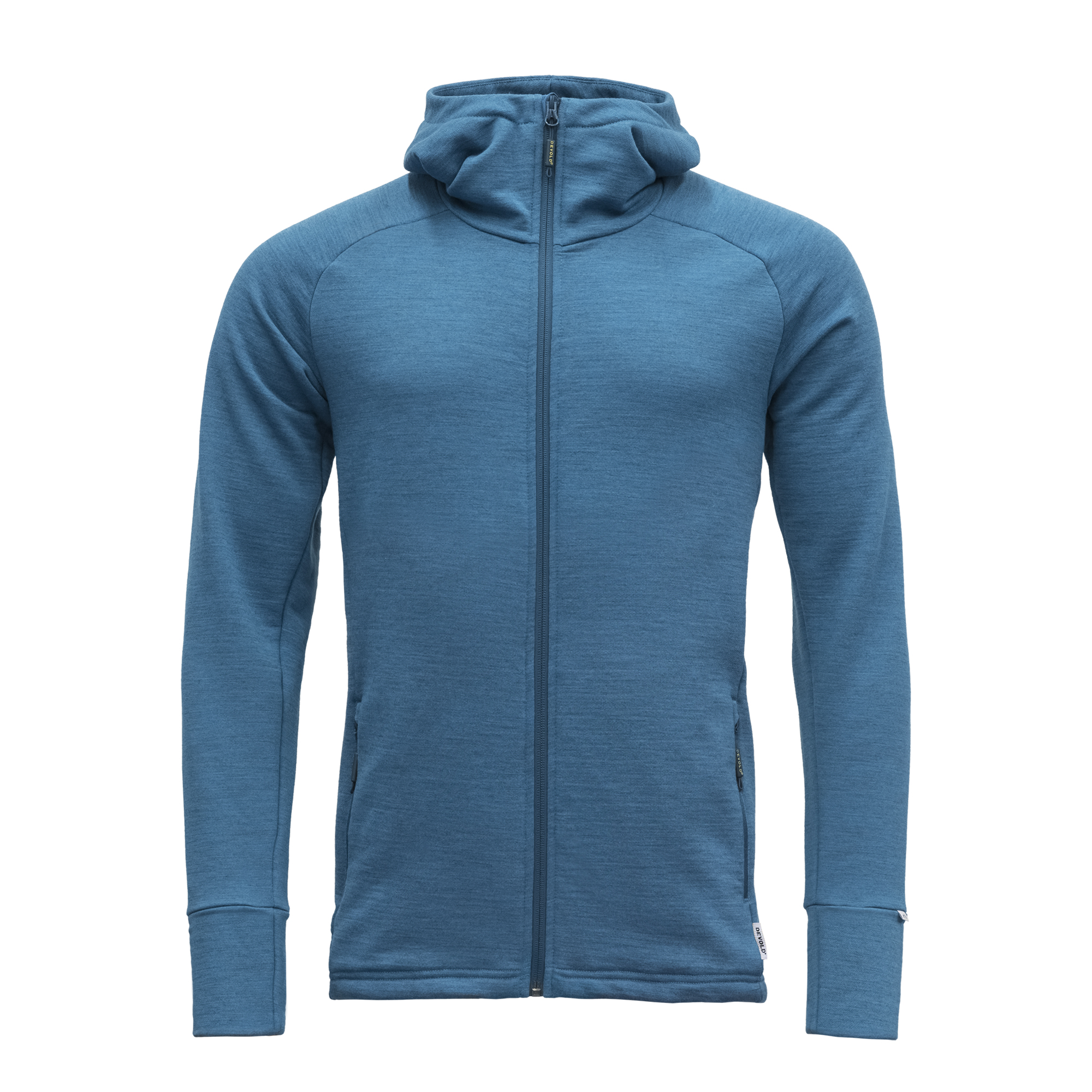 Devold pánská mikina s kapucí Nibba Merino Jacket Hoodie Barva: blue melange (lehké poškození - dírka na rukávu 1cm, nový kus), Velikost: M