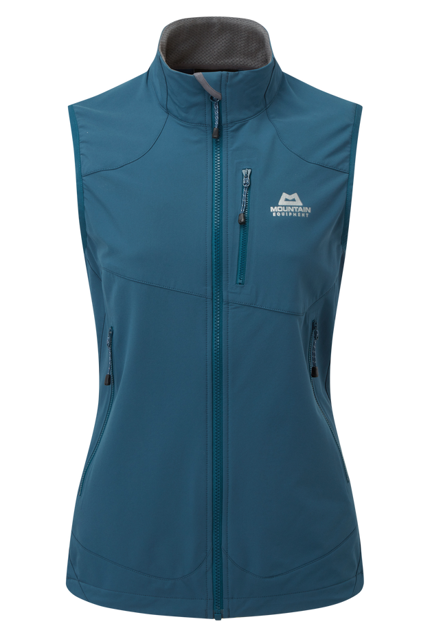 Mountain Equipment dámská softshellová vesta Frontier Wmns Vest Barva: Majolica Blue, Velikost: 12/M