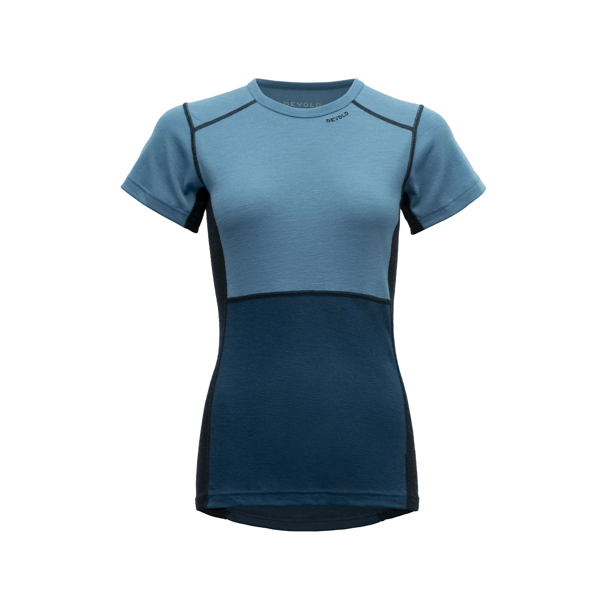 Devold dámské triko s krátkým rukávem Lauparen Merino 190 T-Shirt Barva: Moon/Ink/Flood, Velikost: XS