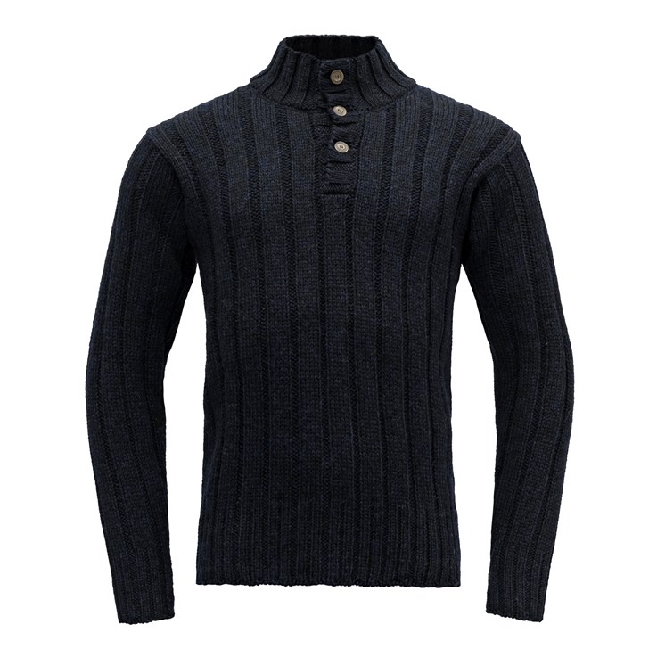 Devold vlněný svetr s knoflíky Nansen Wool Button Neck Barva: Dark blue melange, Velikost: XXL