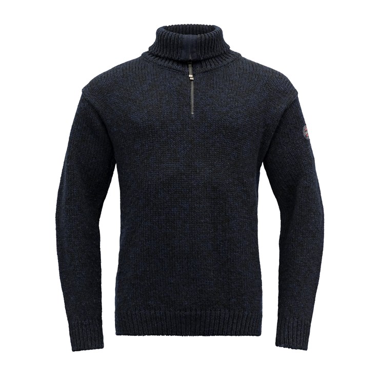 Devold vlněný svetr se zipem Nansen Wool Zip Neck Barva: Dark blue melange, Velikost: XS