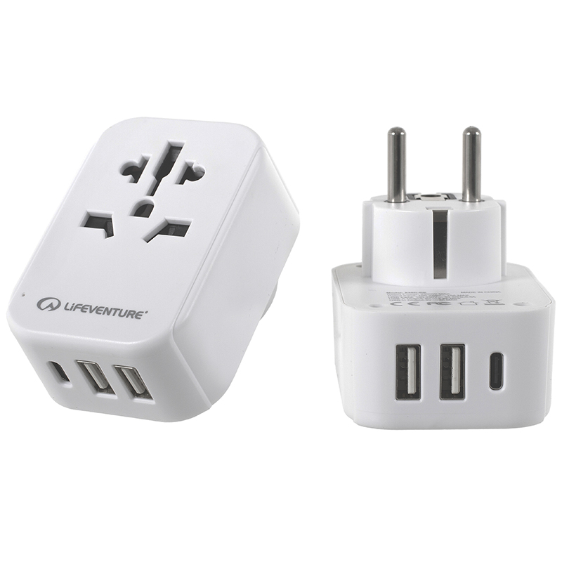 Lifeventure cestovní adaptér s USB a USB-C World to Europe Travel Adaptor with USB (& USB C)