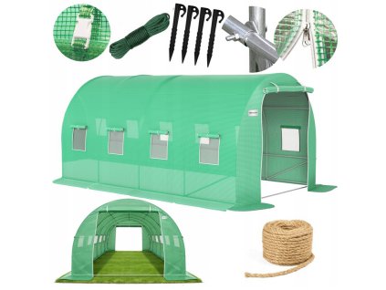 Zahradní fóliovník 4,5x3x2m 13,5 m² 2 vstupy, pevná konstrukce 25 mm + semínka a provázek Zdarma! 1