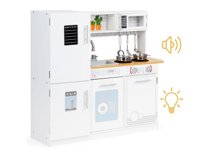 Dřevěná dětská kuchyňka s LED osvětlením + hrnce