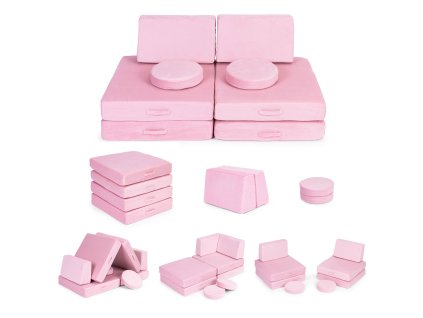 Velká skládací modulární pohovka pro děti, 8 měkkých polštářů – pink