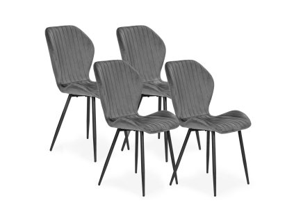 Sada 4 židlí do obývacího pokoje a jídelny, moderní design, šedý velur