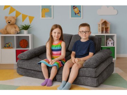 Skládací modulární pohovka pro děti, velká, 2místná, DIY, 10 měkkých polštářů, žinylková tkanina – šedá