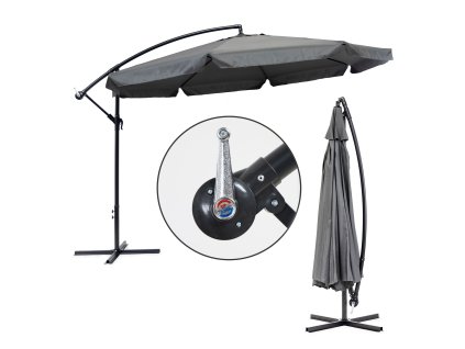 Velký zahradní slunečník 350 cm, na skládacím rameni, šedý