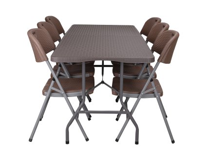 Cateringová sada RATTAN stůl 180 cm + 6 židlí