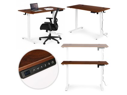 Elektricky výškově nastavitelný stůl 120 x 60 cm, 72–117 cm hnědá/bílá
