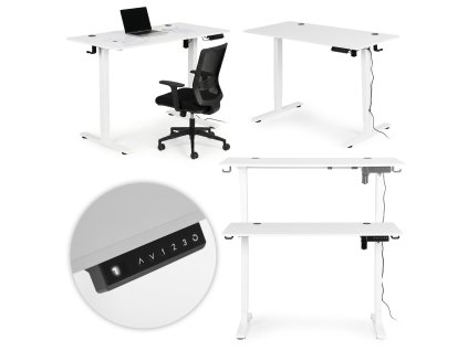 Elektricky výškově nastavitelný stůl 120 x 60 cm, 72–117 cm bílá
