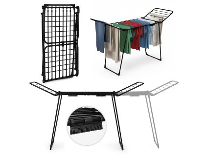 Stojanový teleskopický sušák na prádlo, výsuvný, 27 m2, skládací, černý