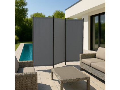Skládací zahradní paraván do interiéru, 3 panely, 167 x 164 cm, šedý
