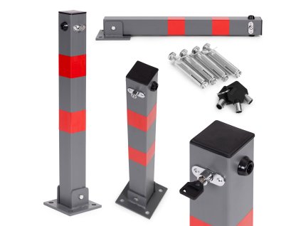 Skládací parkovací zábrana, sloupek 60 cm, na klíč, s reflexními pruhy