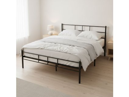 Kovová postel 140x200 cm s rámem, černá